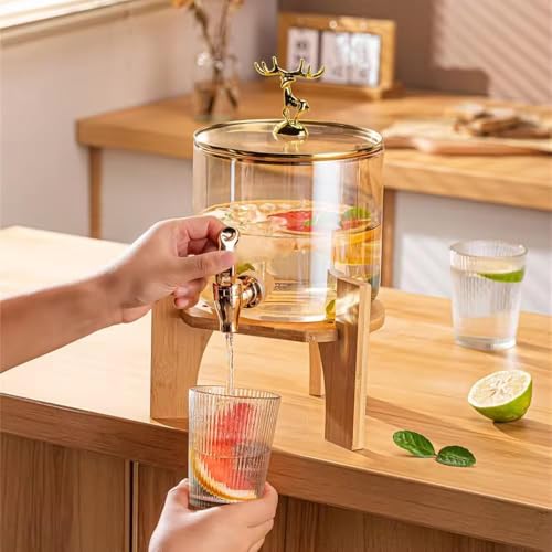 NVRA Premium 1 Pc 2.6 LTR Glass Water Beverage Dispenser with Wooden Stand - Air Tight Lid Glass Pitcher for Detox Water - Mason Jar - Counter Table Top Juice Beer Dispenser for Home Restaurant Party - Image 3
