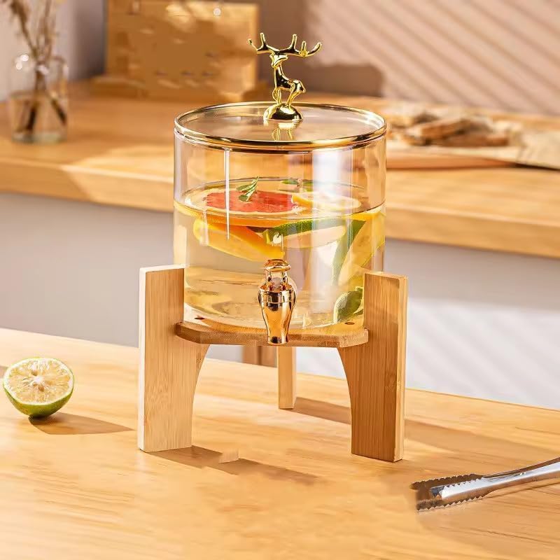 NVRA Premium 1 Pc 2.6 LTR Glass Water Beverage Dispenser with Wooden Stand - Air Tight Lid Glass Pitcher for Detox Water - Mason Jar - Counter Table Top Juice Beer Dispenser for Home Restaurant Party - Image 1