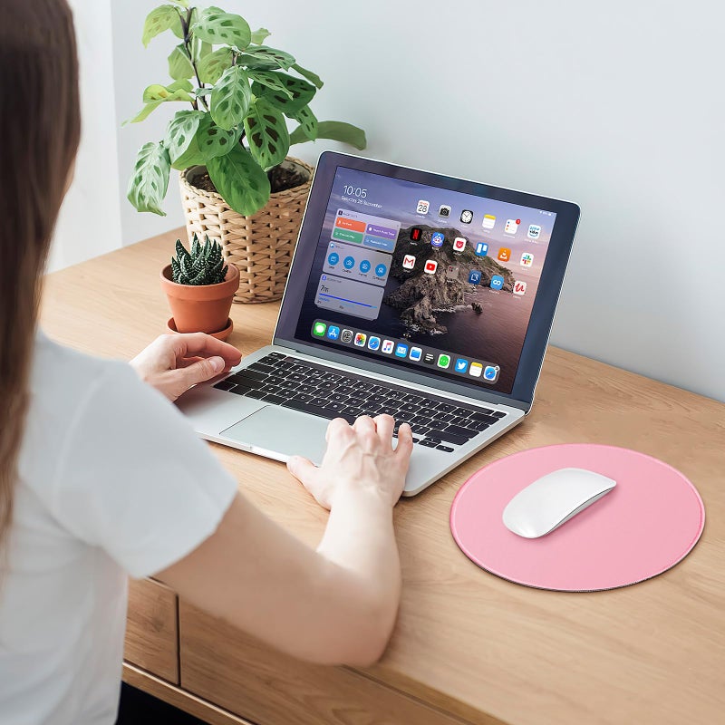 dcdcee Round Mouse pad, high-end Texture, Sewn Edge Design, Anti-Slip Rubber Base. 8.6 x 8.6 inches (Pink) - Image 2