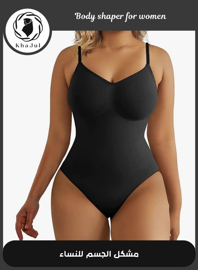 خاجول بدلة نحت للجسم بدون خياطة للتحكم في شكل البطن، مشد خصر للنساء، مشد كامل للجسم عالي الخصر (أسود) - Image 1