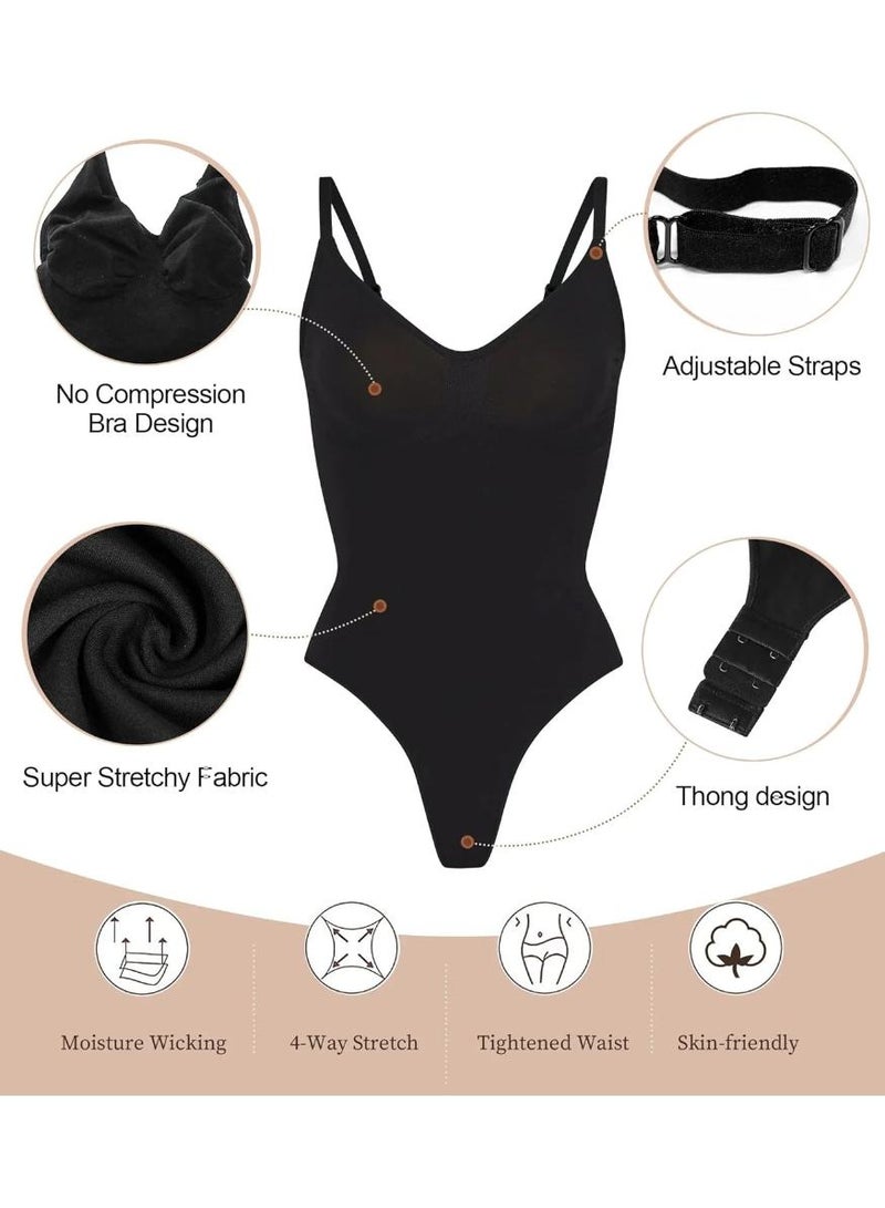 خاجول بدلة نحت للجسم بدون خياطة للتحكم في شكل البطن، مشد خصر للنساء، مشد كامل للجسم عالي الخصر (أسود) - Image 2