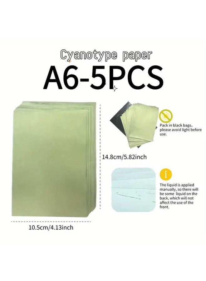 طقم ورق السيانوتايب 5 أوراق للطباعة الشمسية DIY ورق فني أبيض وأزرق - Image 1