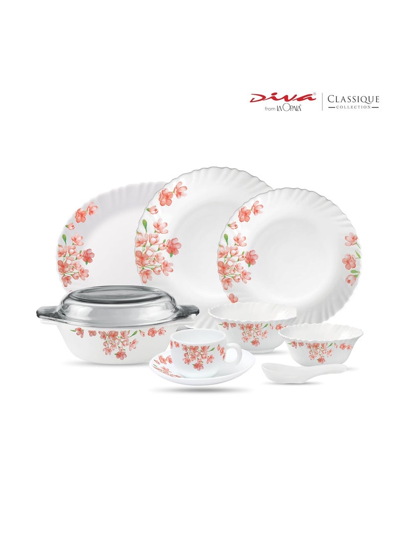 La Opala La Opala Diva Classique Collection Opal Glass Crockery | for Family of 8 | Dinner Set 61 pcs Aster Pink | Plates & Bowls for Dining | Microwave Safe | 100% Vegetarian | Extra Strong | White  - Image 2
