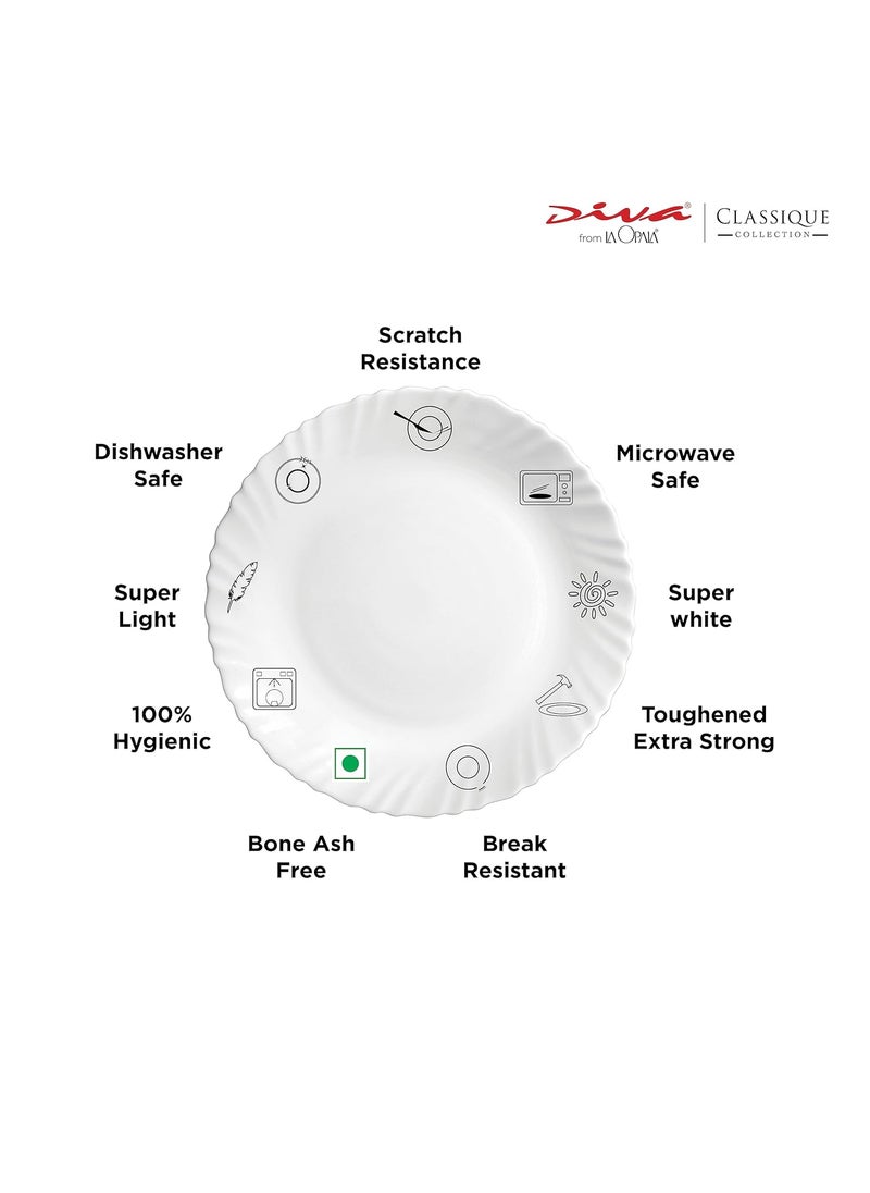 La Opala La Opala Diva Classique Collection Opal Glass Crockery | for Family of 8 | Dinner Set 61 pcs Aster Pink | Plates & Bowls for Dining | Microwave Safe | 100% Vegetarian | Extra Strong | White  - Image 4
