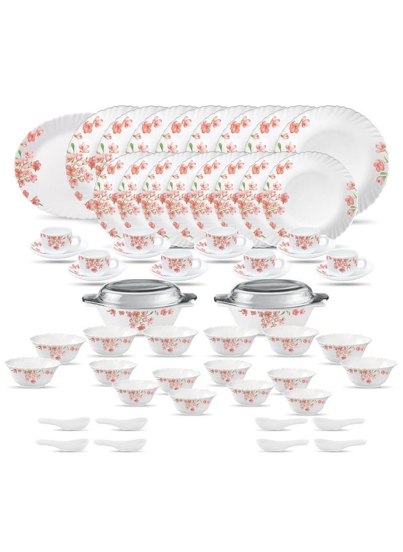 La Opala La Opala Diva Classique Collection Opal Glass Crockery | for Family of 8 | Dinner Set 61 pcs Aster Pink | Plates & Bowls for Dining | Microwave Safe | 100% Vegetarian | Extra Strong | White  - Image 1