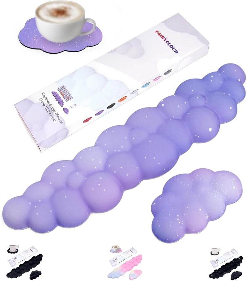 LJYZMD Cloud Wrist Rest Set for Keyboard and Mouse, Includes Cute Coaster, with Computers and Laptops（Purple Star Set） - Image 1