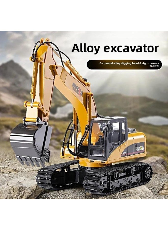 Children's Excavator Toy 6-channel LarGe Alloy 2.4G Remote Control Wireless Electric EnGineerinG Excavator Boy Gift-Color:6-channel Alloy Excavator (mail Order Box)-Scale:Free Body Battery 1 + Remote Control Battery + Charging Cable  - Image 2