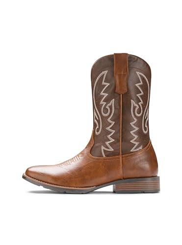IUV Cowboy Boots For Men Western Boot Durable Fashionable Retro Classic Embroidered Pull On Slip Resistant Boots - Image 3