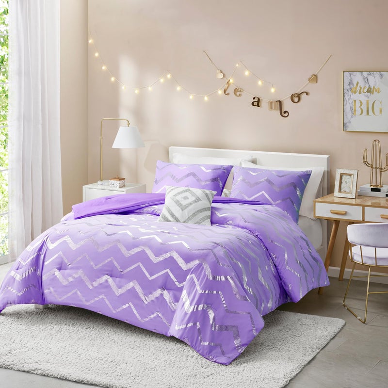 Codi Twin XL Bedding Set  Cute Purple Bed Set Metallc Print Comforter  3 Piece Sets for Girls Includes 1 Comforter 1 Decorative Pillow and 1 Pillow Case  All Season Lightweight and Warm
