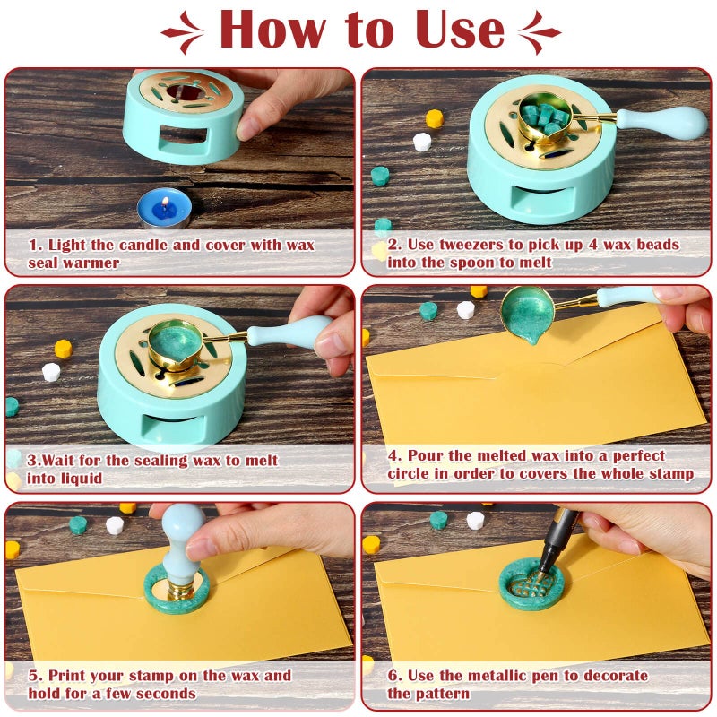 anezus Upgraded Wax Seal Stamp Kit, Anezus 790pcs Sealing Stamp Kit with Wax Seal Beads, Stamps, Warmer, Vintage Envelopes, and Gift Box for Letter Sealing, Invitation Cards, Craft Decoration - Image 5