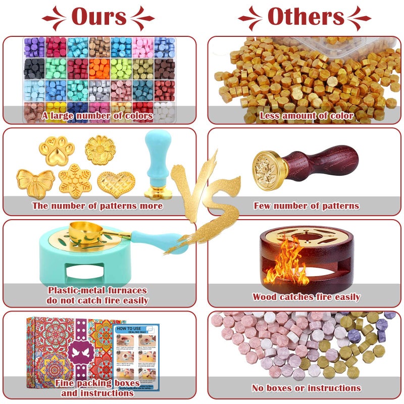 anezus Upgraded Wax Seal Stamp Kit, Anezus 790pcs Sealing Stamp Kit with Wax Seal Beads, Stamps, Warmer, Vintage Envelopes, and Gift Box for Letter Sealing, Invitation Cards, Craft Decoration - Image 2