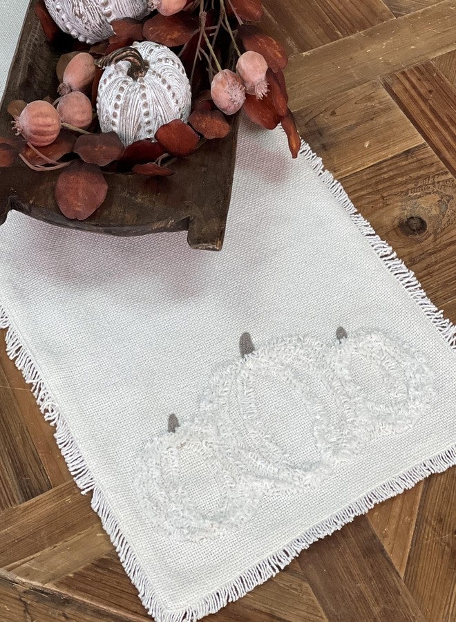 Piper Classics White Harvest Pumpkin Table Runner, 54" Long, Fall Thanksgiving Antique White Modern Farmhouse Kitchen Table Decor - Image 1