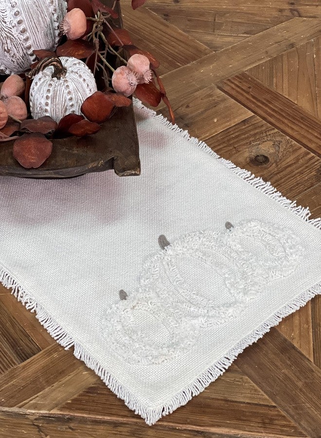 Piper Classics White Harvest Pumpkin Table Runner, 54" Long, Fall Thanksgiving Antique White Modern Farmhouse Kitchen Table Decor - Image 3
