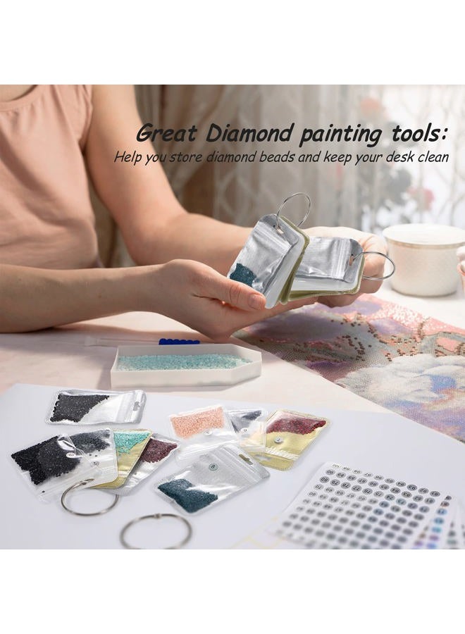 Outus 200 Pieces Diamond Painting Accessories Storage Container Diamond Art Resealable Bags Diamond Painting Tools with 4 Round Binding Rings, 5 Sheets Number Stickers and 5 Sheets Sticker Label - Image 3