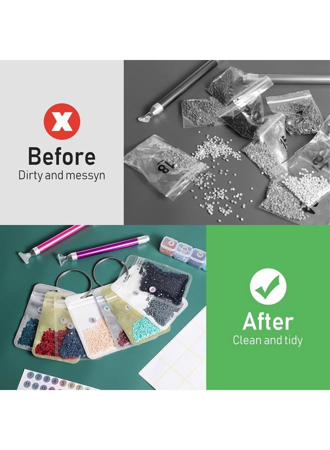 Outus 200 Pieces Diamond Painting Accessories Storage Container Diamond Art Resealable Bags Diamond Painting Tools with 4 Round Binding Rings, 5 Sheets Number Stickers and 5 Sheets Sticker Label - Image 5