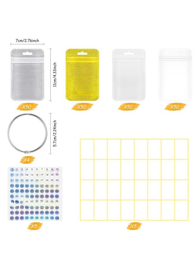 Outus 200 Pieces Diamond Painting Accessories Storage Container Diamond Art Resealable Bags Diamond Painting Tools with 4 Round Binding Rings, 5 Sheets Number Stickers and 5 Sheets Sticker Label - Image 2