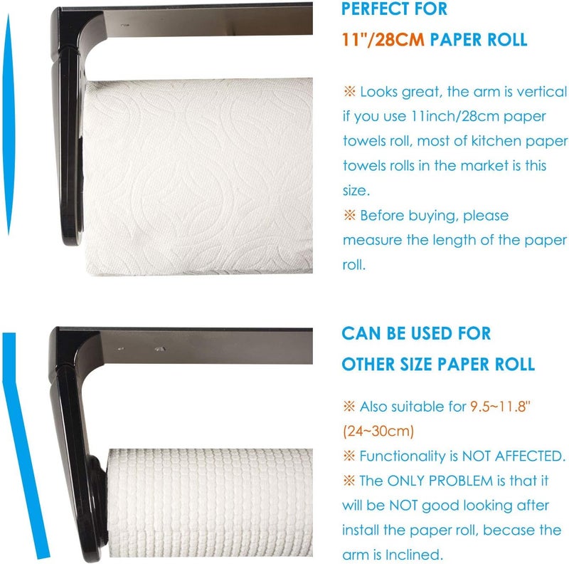 simpletome ONE Hand Tear Paper Towel Holder Under Cabinet Adhesive or Drilling Installation Aluminum Alloy + ABS (Black) - Image 5