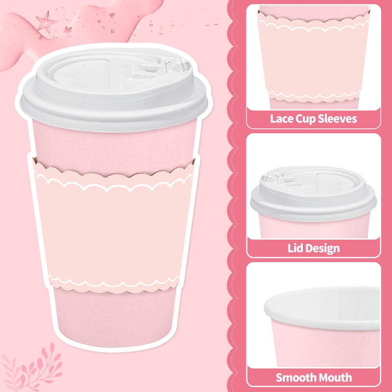 NatNarr 60 Pack Pink Paper Cups with Lids Sleeves, 12oz Insulated To Go Paper Cups Pink Party Cups Disposable Easter Paper Cups, Drinking Cups for Wedding Birthday Baby Shower Party Supplies - Image 4