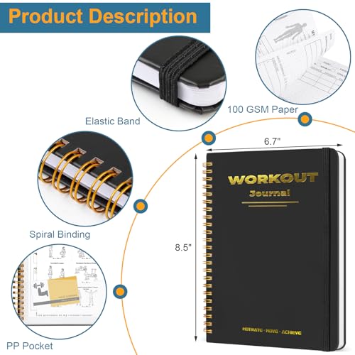 Guirnd Undated Fitness Workout Journal for Men & Women, A5(8.5" x 6.7") Fitness Journal Workout Planner, Workout Log Book Planner for Tracking, Motivating, and Achieving Your Fitness Goals - Black - Image 2