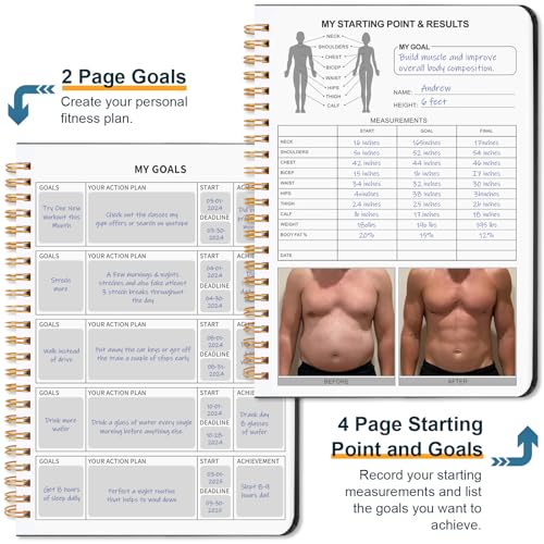 Guirnd Undated Fitness Workout Journal for Men & Women, A5(8.5" x 6.7") Fitness Journal Workout Planner, Workout Log Book Planner for Tracking, Motivating, and Achieving Your Fitness Goals - Black - Image 4