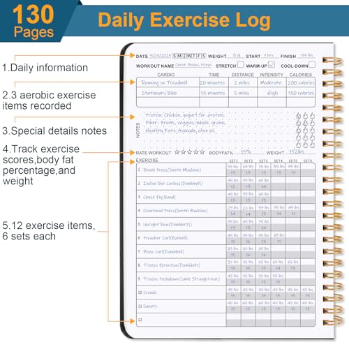 Guirnd Undated Fitness Workout Journal for Men & Women, A5(8.5" x 6.7") Fitness Journal Workout Planner, Workout Log Book Planner for Tracking, Motivating, and Achieving Your Fitness Goals - Black - Image 5