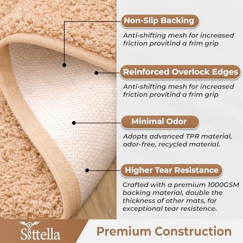 SITTELLA® Pack of 1 Premium 2000 GSM Microfiber Bathroom Mats (60x40 cm) | Ultra Soft Plush Bath Rug | Anti-Skid Backing | Super Water Absorbent & Quick Dry | Washable Bath Mat for Shower| Beige - Image 3