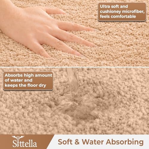 SITTELLA® Pack of 1 Premium 2000 GSM Microfiber Bathroom Mats (60x40 cm) | Ultra Soft Plush Bath Rug | Anti-Skid Backing | Super Water Absorbent & Quick Dry | Washable Bath Mat for Shower| Beige - Image 5