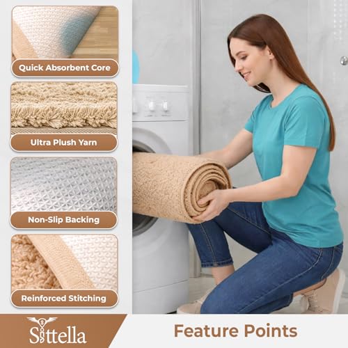 SITTELLA® Pack of 1 Premium 2000 GSM Microfiber Bathroom Mats (60x40 cm) | Ultra Soft Plush Bath Rug | Anti-Skid Backing | Super Water Absorbent & Quick Dry | Washable Bath Mat for Shower| Beige - Image 4
