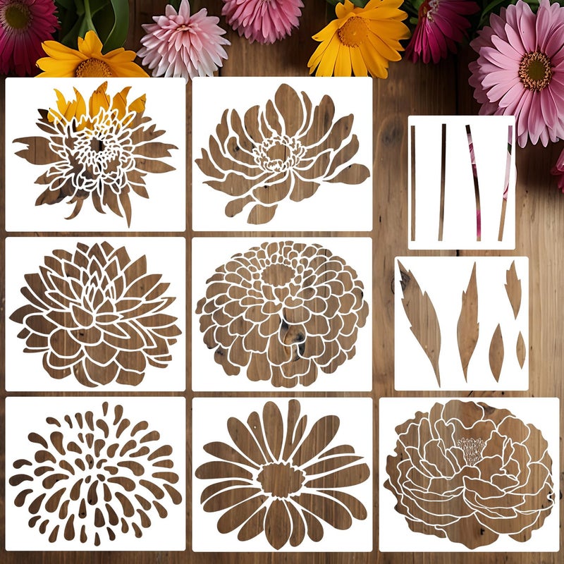 SUNVERSE Large Flower Stencils for Painting Flower Stencils for Walls 14â€ Floral Stencil Dandelion Buterfly Templates for Garden Fence Wood Furniture Fabrics - Image 1