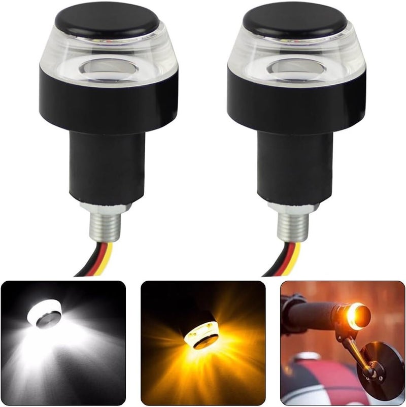 GONAMA Motorcycle Handlebar End LED Lights, Handlebar Indicator Turn Signal Light, 12V Handle Bar Grip End Plug Side Marker Lamp, Daytime Running Lights for Motorcycles, E-Bikes (White/Yellow) - Image 1