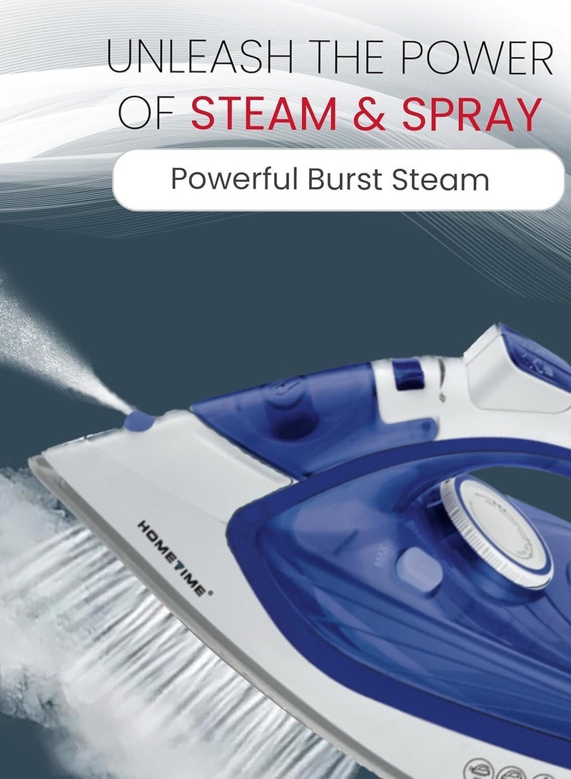 Wtrtr HOMETIME 2200W Steam Iron,Ceramic Coated Sole plate,1 Years Warranty.112BS-B (Blue)  - Image 3