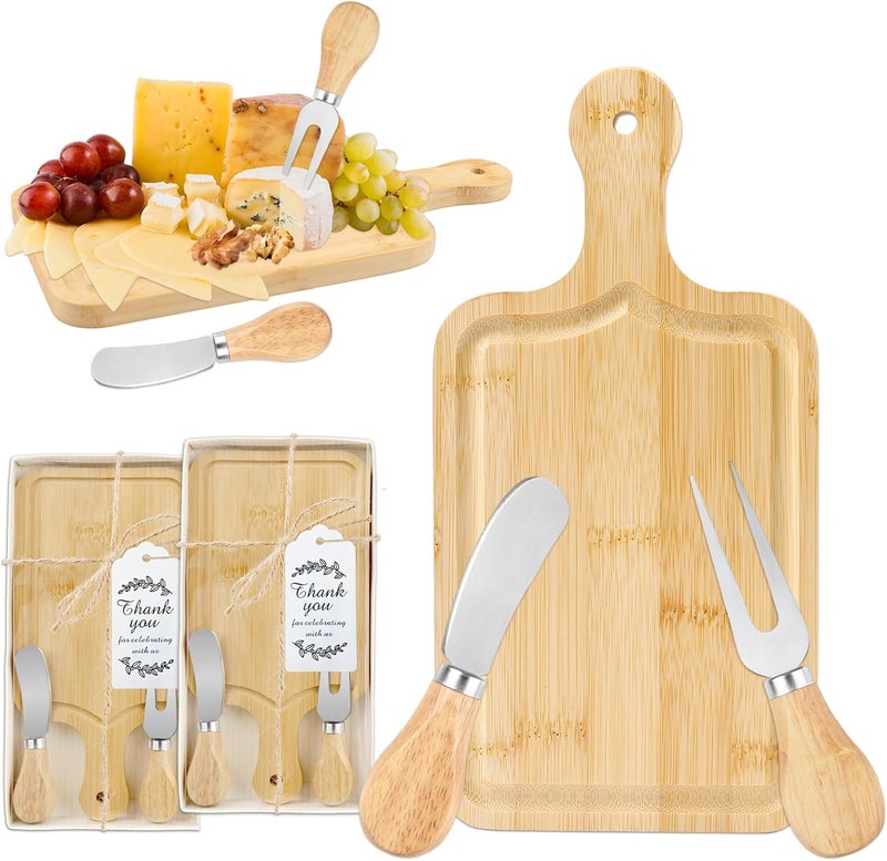 Esmorah 2 Sets Baby Shower Game Prizes for Winners, Bridal Shower Prizes for Guests, Cheese Board Gift Sets with Wood Mini Charcuterie Boards, Knives, Forks, Thank You Card & Gift Box - Image 1