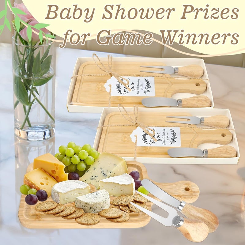 Esmorah 2 Sets Baby Shower Game Prizes for Winners, Bridal Shower Prizes for Guests, Cheese Board Gift Sets with Wood Mini Charcuterie Boards, Knives, Forks, Thank You Card & Gift Box - Image 2