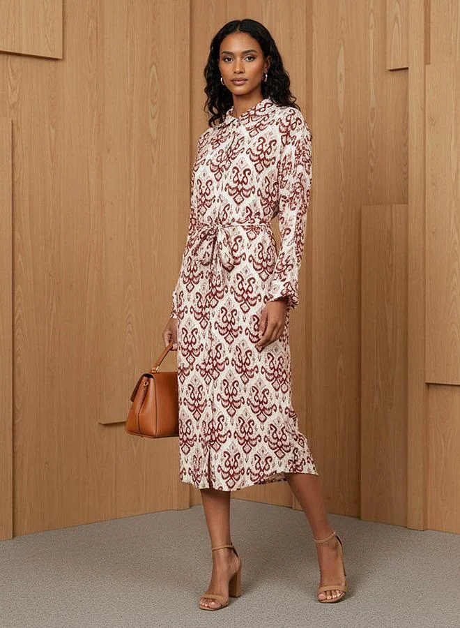 Splash FAV Printed Cotton Workwear Dress with High-Low Hemline