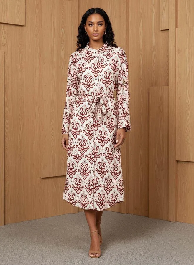 Splash FAV Printed Cotton Workwear Dress with High-Low Hemline