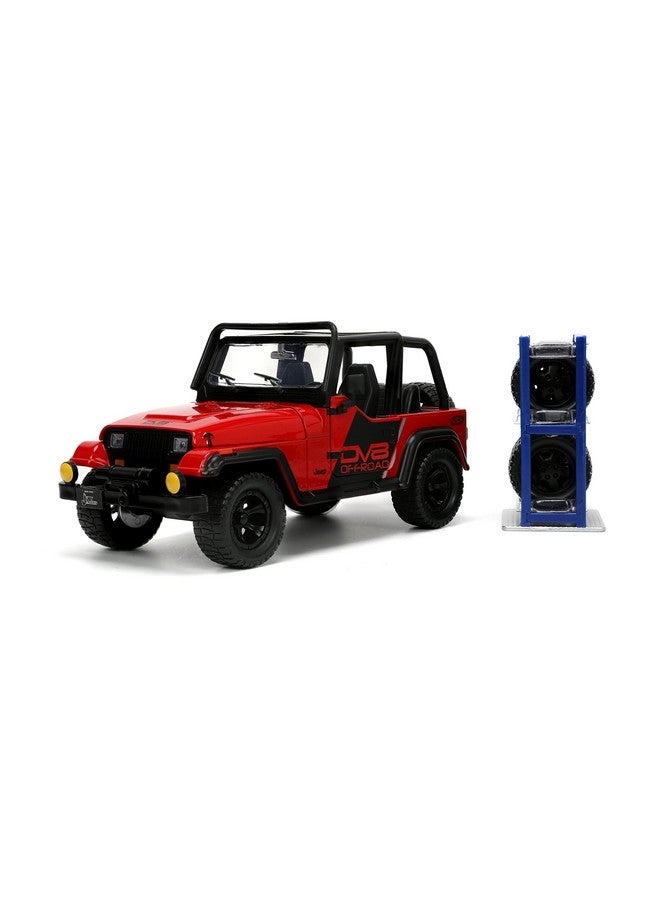 Jada Toys Just Trucks 1:24 1992 Jeep Wrangler Die-cast Car Red/Black with Tire Rack, Toys for Kids and Adults - Image 1