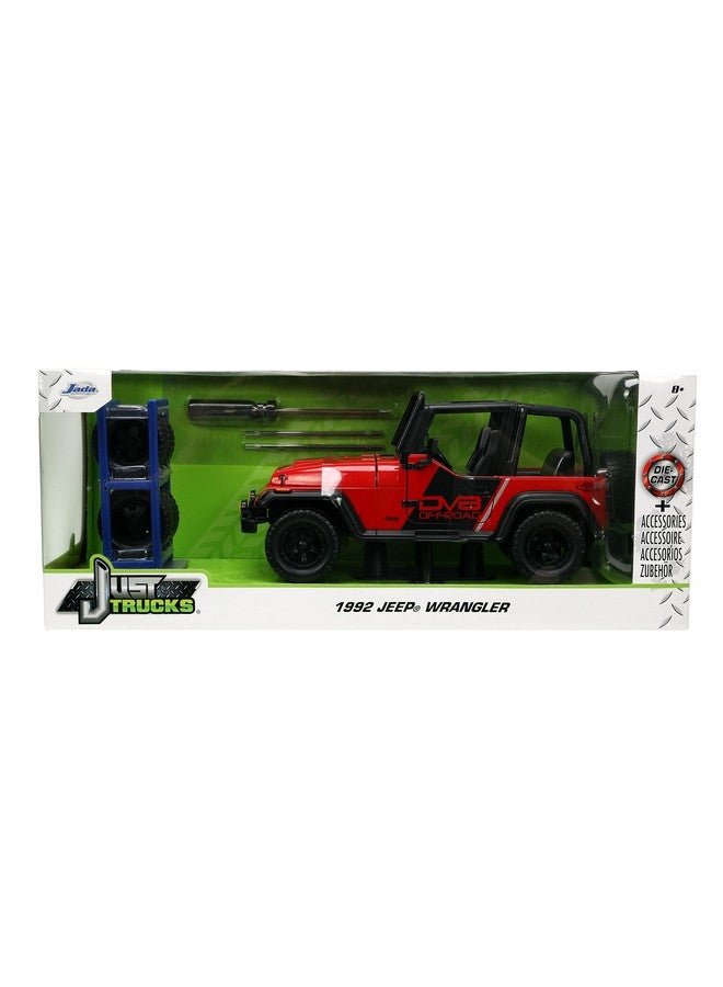Jada Toys Just Trucks 1:24 1992 Jeep Wrangler Die-cast Car Red/Black with Tire Rack, Toys for Kids and Adults - Image 2