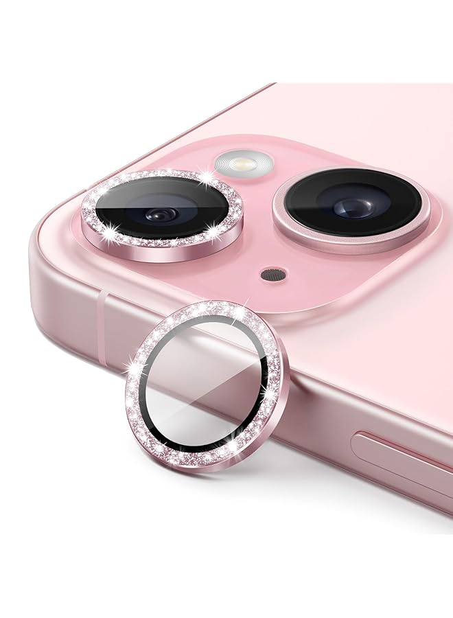 جي تيك واقي عدسة الكاميرا لهاتف آيفون 15 مقاس 6.1 بوصة وآيفون 15 بلس مقاس 6.7 بوصة، غطاء حماية فردي من الزجاج المقوى 9H بحلقة معدنية شفاف عالي الدقة، مجموعة واحدة باللون الوردي - Image 1