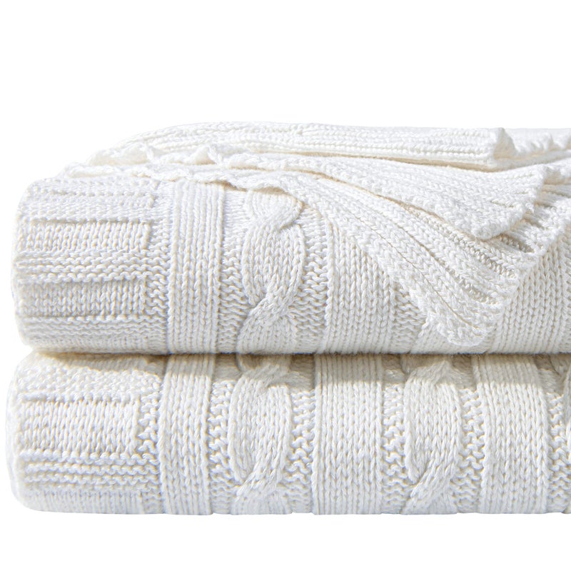NTBAY 100 Pure Cotton Cable Knit Throw Blanket Super Soft Warm 51x67 Knitted Throw Blanket for Couch Sofa Chair Bed  Extra Cozy Machine Washable Comfortable Home Decor White