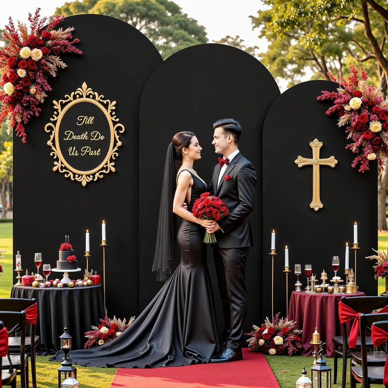Suppromo Black Arch Cover 3 Set - 6FT, 6.6FT, 7.2FT Black Arch Backdrop Cover Spandex Wedding Arch Stand Covers for Birthday Party Baby Shower Bridal Shower Wedding Banquet Photo Background Decorations - Image 3