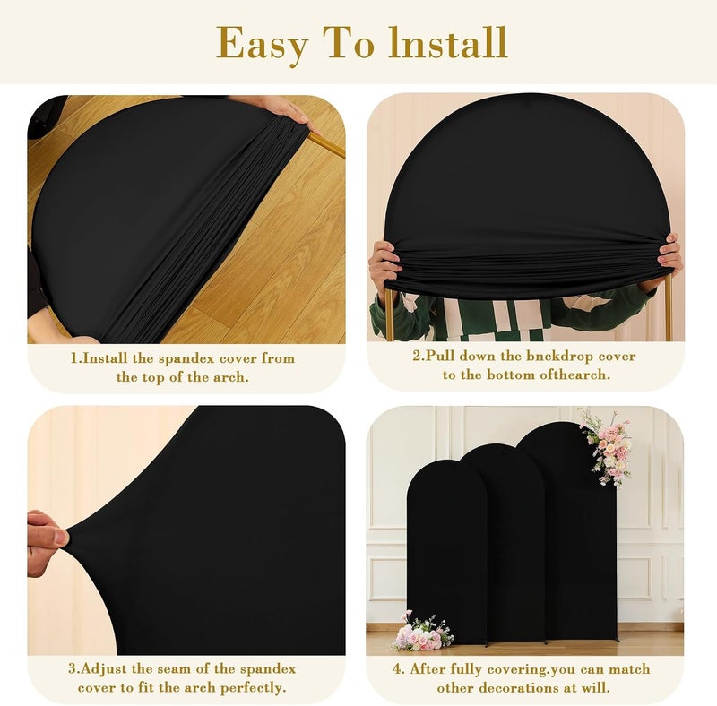 Suppromo Black Arch Cover 3 Set - 6FT, 6.6FT, 7.2FT Black Arch Backdrop Cover Spandex Wedding Arch Stand Covers for Birthday Party Baby Shower Bridal Shower Wedding Banquet Photo Background Decorations - Image 5