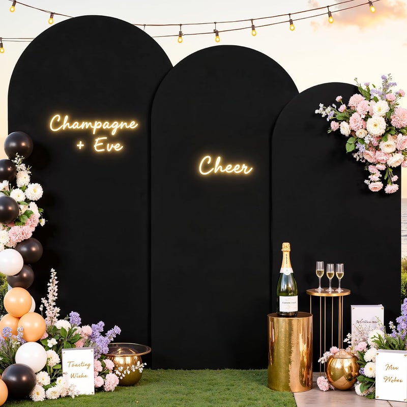 Suppromo Black Arch Cover 3 Set - 6FT, 6.6FT, 7.2FT Black Arch Backdrop Cover Spandex Wedding Arch Stand Covers for Birthday Party Baby Shower Bridal Shower Wedding Banquet Photo Background Decorations - Image 2