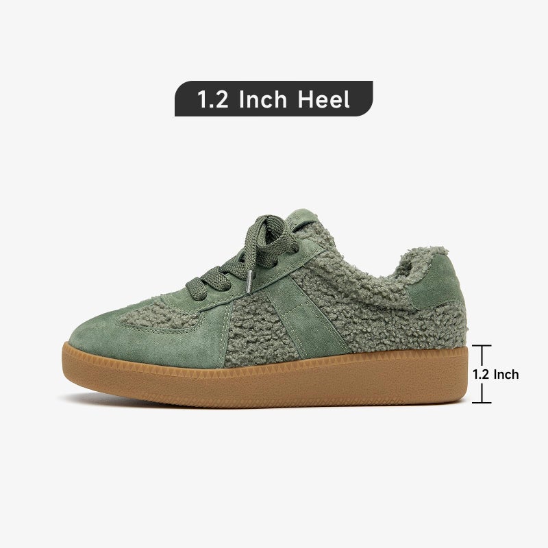 BEAU TODAY Fur Lined Sneaker Boots for Women,Winter Shoes for Women,Slip-on Platform Leather Retro OG Sneakers,Comfortable Tennis Runnig Trainer Shoes Green US 8 - Image 5