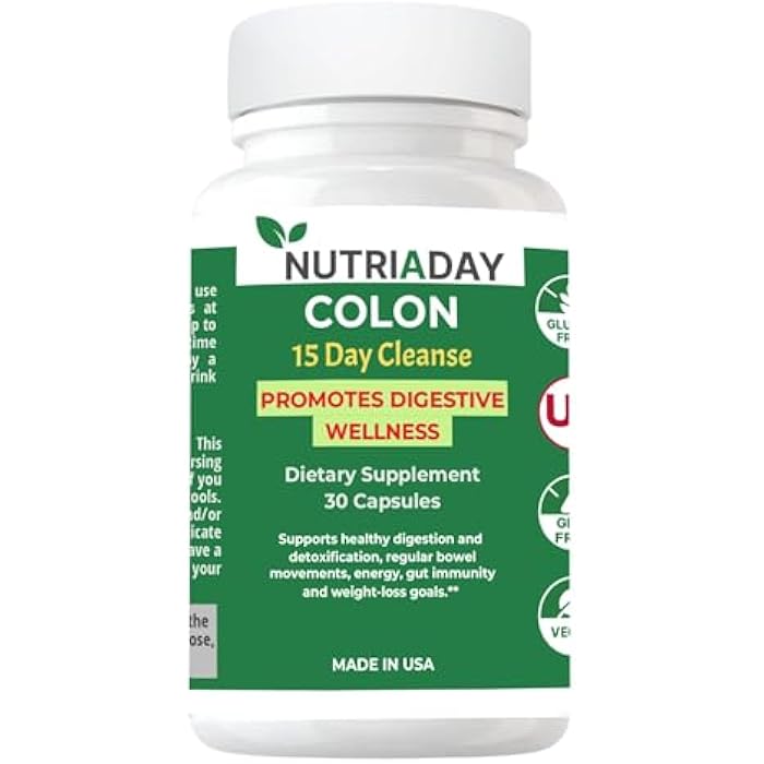 NUTRIADAY تنظيف القولون لمدة 15 يومًا - حل متقدم لصحة الأمعاء - تنظيف ديتوكس للبشر مع كاسكارا سagrada، قشور السيليوم وبروبيوتيك - تنظيف متقدم للقولون، 30 كبسولة نباتية - Image 1