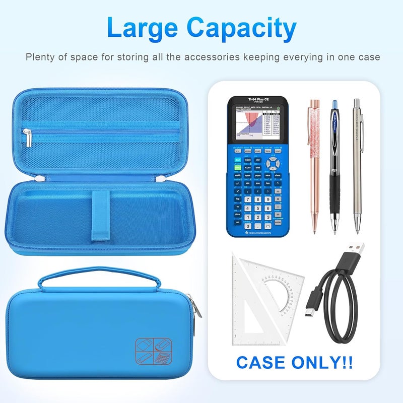 bovke Hard Travel Case for Texas Instruments TI-84 Plus CE/TI-84 Plus/TI-83 Plus CE/TI-83 Plus/Casio fx-9750GIII Graphing Calculator, Mesh Pocket for USB Cables, Manual, Pens, Accessories, Blue - Image 2