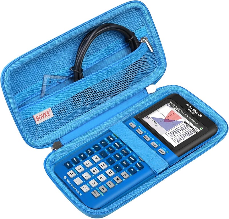 bovke Hard Travel Case for Texas Instruments TI-84 Plus CE/TI-84 Plus/TI-83 Plus CE/TI-83 Plus/Casio fx-9750GIII Graphing Calculator, Mesh Pocket for USB Cables, Manual, Pens, Accessories, Blue - Image 1