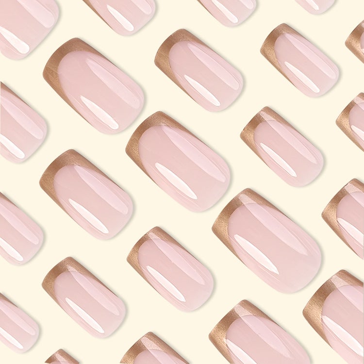 Nude Gold Edge Square Reusable Press-On Nail Set - Style 1310 - Image 3