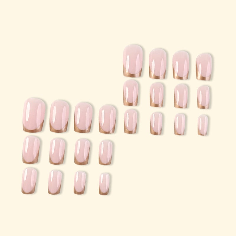 Nude Gold Edge Square Reusable Press-On Nail Set - Style 1310 - Image 4