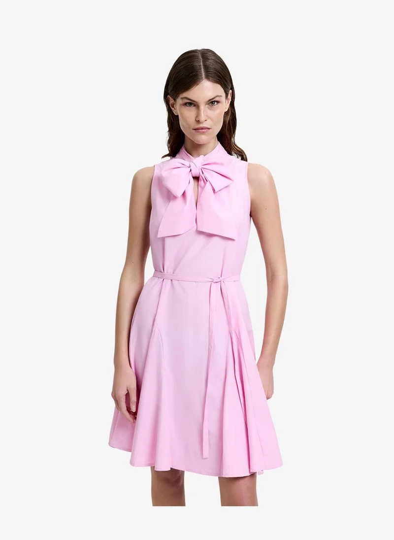 فرنش كونكشن Women's Light French Pink Era Poplin Godet Bow Dress