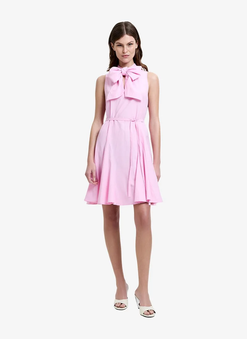 فرنش كونكشن Women's Light French Pink Era Poplin Godet Bow Dress